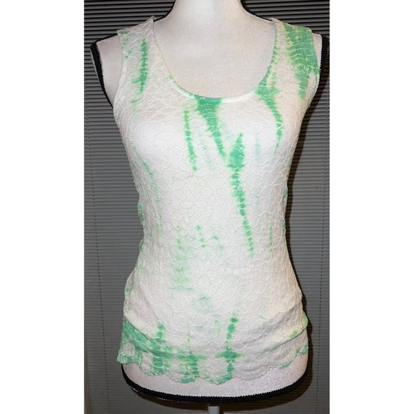White Green Scoop Flower Embroidered Tank - NWT - SMALL - Picture 5 of 8